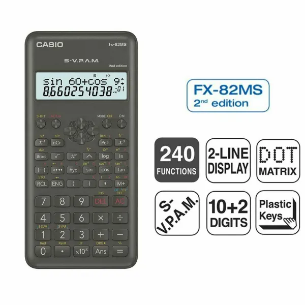 Tieteellinen laskin Casio FX-82 MS2 Musta Tumman harmaa Muovinen