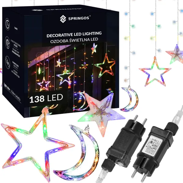 Kalėdinė LED užuolaidų girlianda Springos CL4135, 138 LED žvaigždutės