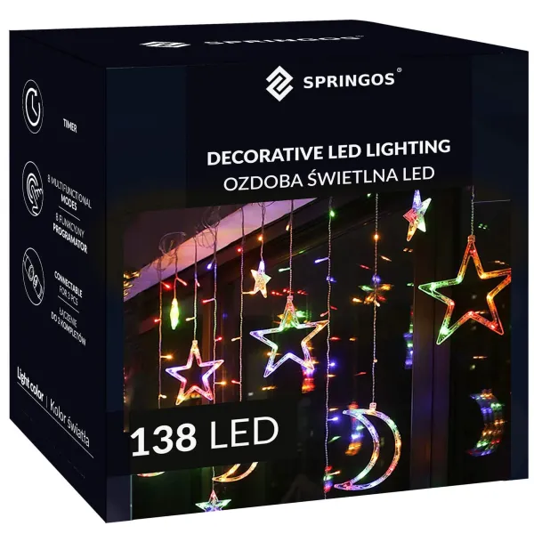 Kalėdinė LED užuolaidų girlianda Springos CL4135, 138 LED žvaigždutės
