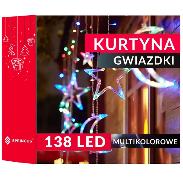 Kalėdinė LED užuolaidų girlianda Springos CL4135, 138 LED žvaigždutės