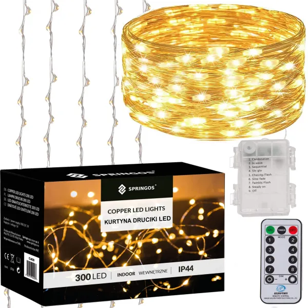 Jouluinen LED-valoverho Springos CL0183, 300 LEDiä, 3x3 m, lämmin valkoinen