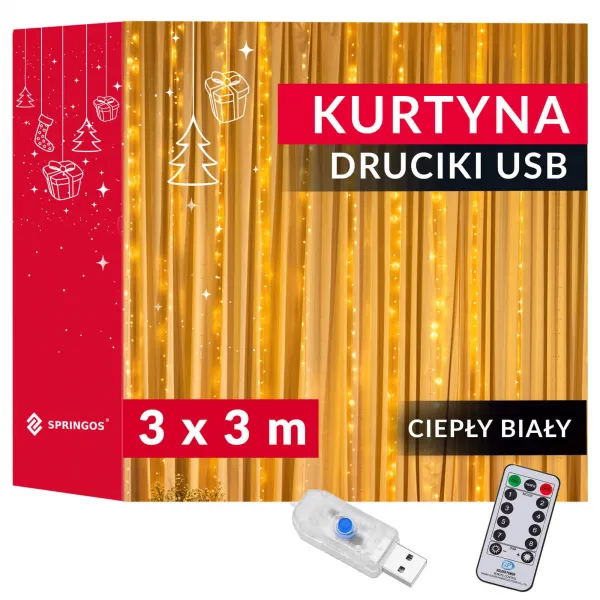 Jouluinen LED-valoverho Springos CL0183, 300 LEDiä, 3x3 m, lämmin valkoinen
