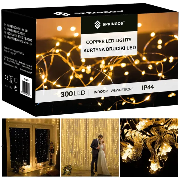 Jouluinen LED-valoverho Springos CL0183, 300 LEDiä, 3x3 m, lämmin valkoinen