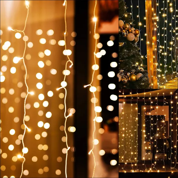 Gaismas aizkars Springos CL4054 200 LED girlianda, lāsteku lampiņas, silti balts