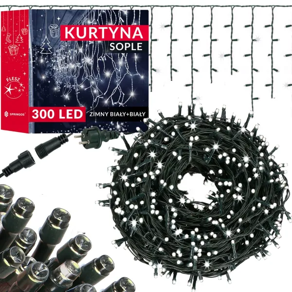 Лед-гирлянда «Водопад» Springos CL4038, 300 LED, холодный белый