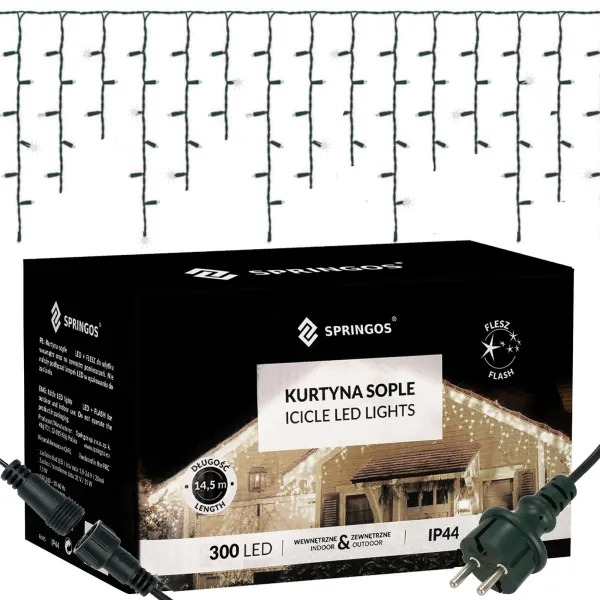 Лед-гирлянда «Водопад» Springos CL4038, 300 LED, холодный белый