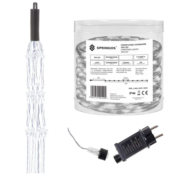 Новогодние огни Springos CL0094 300 LED на электричестве ангельские волосы холодный белый