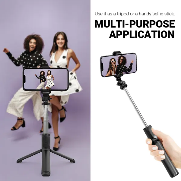 Crong SelfieGo Lite – Compact Bluetooth Selfie Stick Tripod (Black)