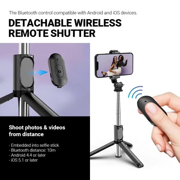 Crong SelfieGo Lite – Compact Bluetooth Selfie Stick Tripod (Black)