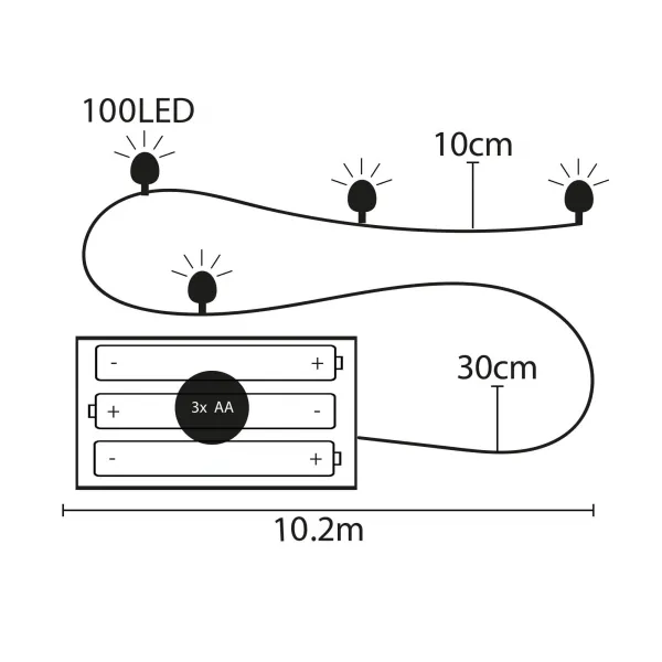 Kalėdų eglutės lemputės ant baterijų Springos CL0103 9,9 m