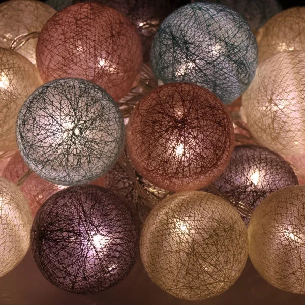 Puuvillapallot 30 LED koristevalot, sähköinen seppele Springos CL0154 turkoosi-vaaleanpunainen