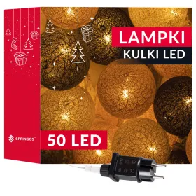 Cotton balls Springos CL0155, 50 LED, dekoratīvais gaismas virtenis, tīkla barošana, grafīta un baltā krāsa