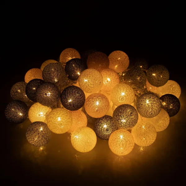 Cotton balls Springos CL0155, 50 LED, dekoratīvais gaismas virtenis, tīkla barošana, grafīta un baltā krāsa