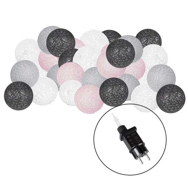 Cotton balls Springos CL0155, 50 LED, декоративная гирлянда, электрическая, графитово-белая