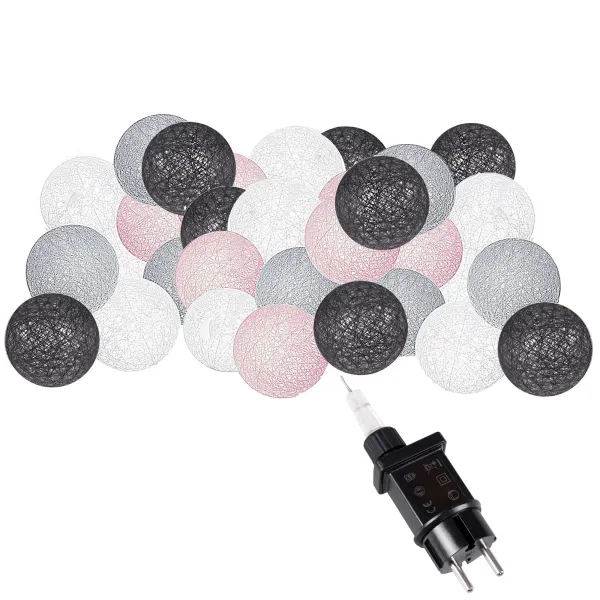 Cotton balls Springos CL0155, 50 LED, dekoratīvais gaismas virtenis, tīkla barošana, grafīta un baltā krāsa