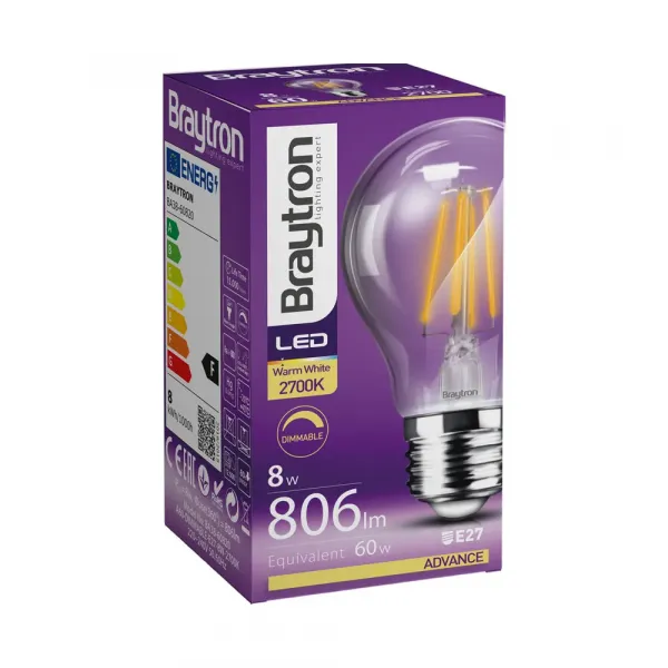 BRY-ADVANCE-8W-E27-A60-CLR-DIM-2700K-BULB