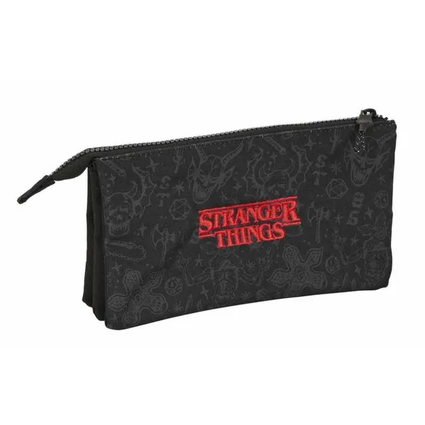 Тройной пенал Stranger Things Чёрный 22 x 12 x 3 cm