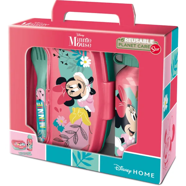 Nešiojamas metalinis butelio laikiklis su gertuve Minnie Mouse Rožinė 21 x 18 x 7 cm