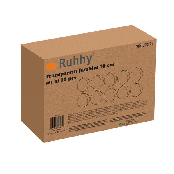 Transparent baubles 10cm set of 10 Ruhhy 22277