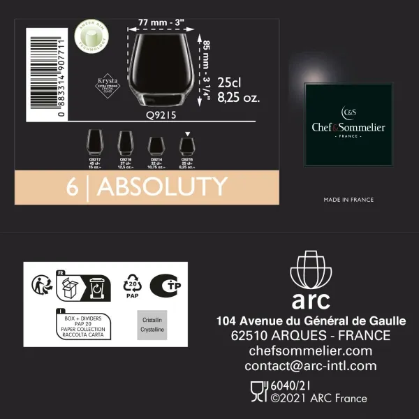 Glāzes Chef & Sommelier Caurspīdīgs Stikls (6 gb.) (45 cl)