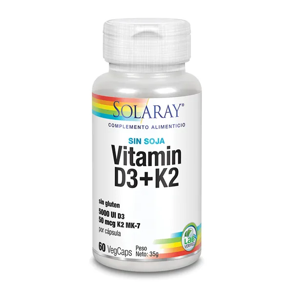 Solaray Vitamina D3 y K2 60 Vcaps 5000 Ui