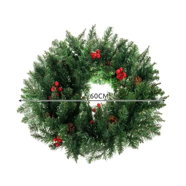 Joulukranssi oveen, koristeellinen, 60 cm, tiheä, XXL