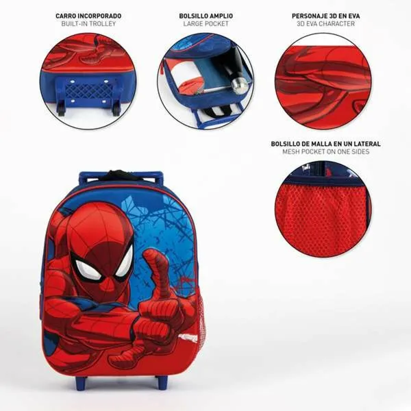 3D mokyklinis krepšys su ratukais Spider-Man Mėlyna 25,0 x 31,0 x 10,0 cm