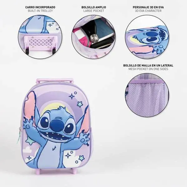 Школьный рюкзак 3D с колесиками Stitch Лиловый 25,0 x 31,0 x 10,0 cm