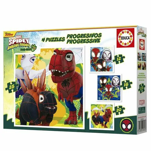 4 Pužļu Komplekts Educa Dino Spidey 12 Daudzums 16 Daudzums 20 Daudzums 25 Daudzums (4 gb.)