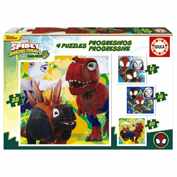 4 palapelin setti Educa Dino Spidey 12 Kappaletta 16 Kappaletta 20 Kappaletta 25 Kappaletta (4 osaa)