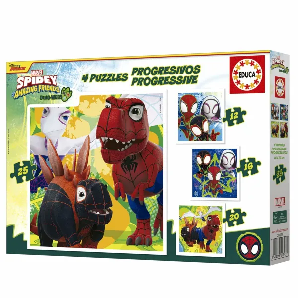 4 galvosūkių rinkinys Educa Dino Spidey 12 Dalys 16 Dalys 20 Dalys 25 Dalys (4 vnt.)