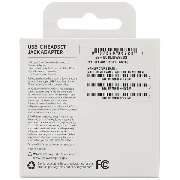USB-C to Jack 3.5 mm Adapter Samsung EE-UC10JUWE