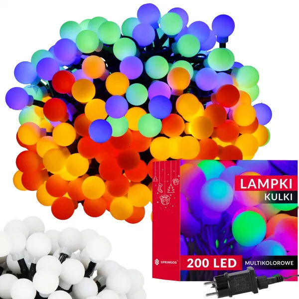 Ziemassvētku lampiņas Springos CL4051 200 LED bumbiņas multikrāsu ar programmu vadītāju