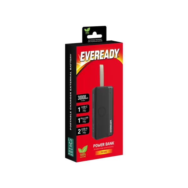 Eveready PX30B - Powerbank 30000 mAh 2x USB-A (Black)