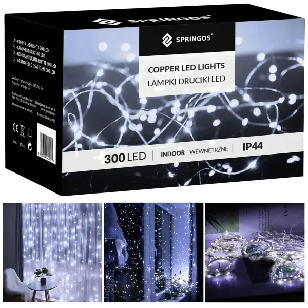 Новогодняя гирлянда с USB-программатором Springos CL4023 300 светодиодов холодный белый 3x3 м