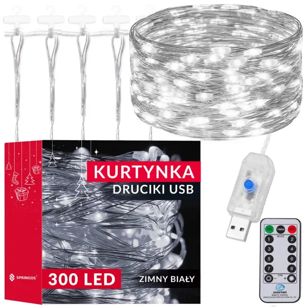 Новогодняя гирлянда с USB-программатором Springos CL4023 300 светодиодов холодный белый 3x3 м