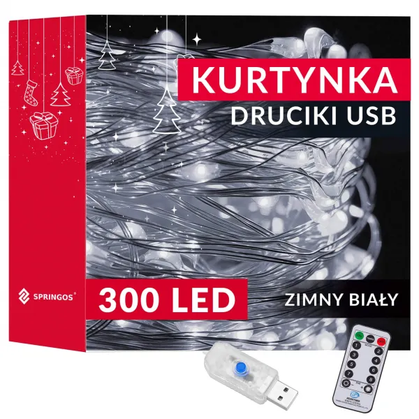 Новогодняя гирлянда с USB-программатором Springos CL4023 300 светодиодов холодный белый 3x3 м