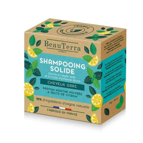 Beauterra Solide Champú De Menta y Cáscara De Limón 75g