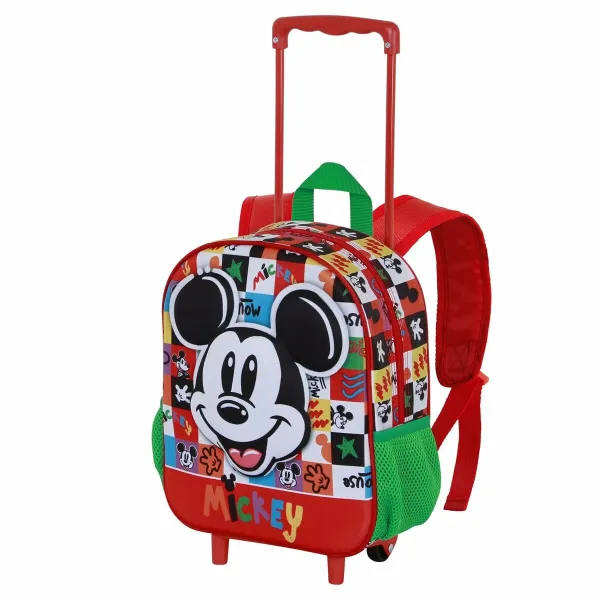 Mokyklinė kuprinė su ratukais Mickey Mouse Mood Raudona Žalia 26 x 13 x 34 cm