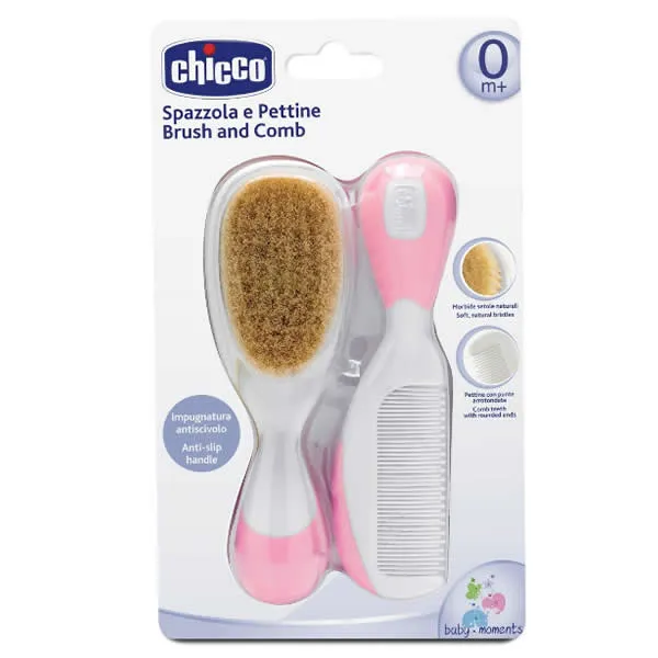 Chicco Brush and Comb Natural Hair Rose 0m+