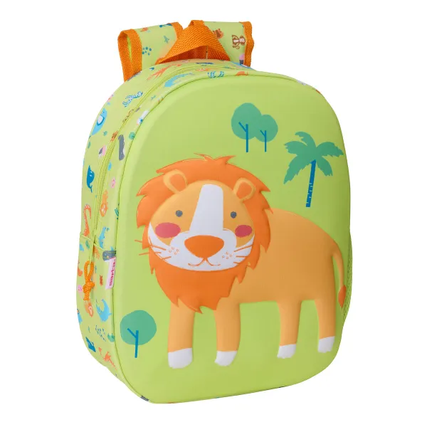 3D School Bag Safta Light Green 27 x 33 x 10 cm Lion