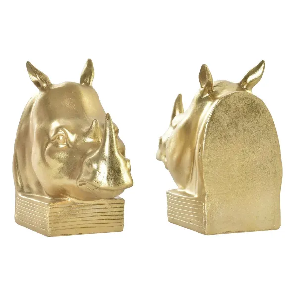 Knygų atrama DKD Home Decor Raganosis Auksinis Derva 15 x 7,5 x 14,5 cm