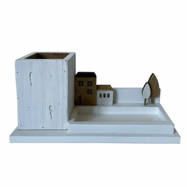 Universalus dėklas DKD Home Decor Stiklinė rašikliams Balta Ruda Medžio Metalinis 30 x 40 cm 28 x 11 x 14 cm