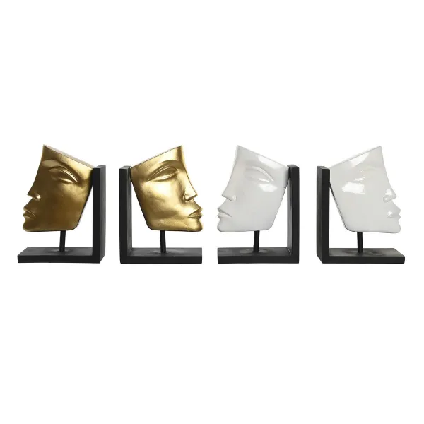Knygų atrama DKD Home Decor Balta Auksinis Derva Šiuolaikiškas Veidas 30,5 x 10 x 22 cm (2 vnt.)