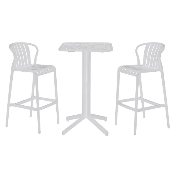 Galda komplekts ar 2 krēsliem Home ESPRIT Balts Metāls polipropilēns 60 x 60 x 102 cm