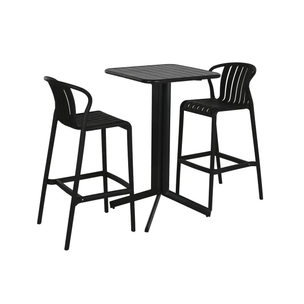 Galda komplekts ar 2 krēsliem Home ESPRIT Melns Metāls polipropilēns 60 x 60 x 102 cm