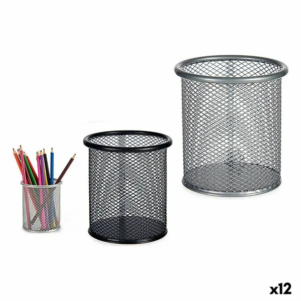 Zīmuļu Penālis Pincello Melns Sudrabs Metāls 9 x 9,7 x 9 cm (12 gb.)