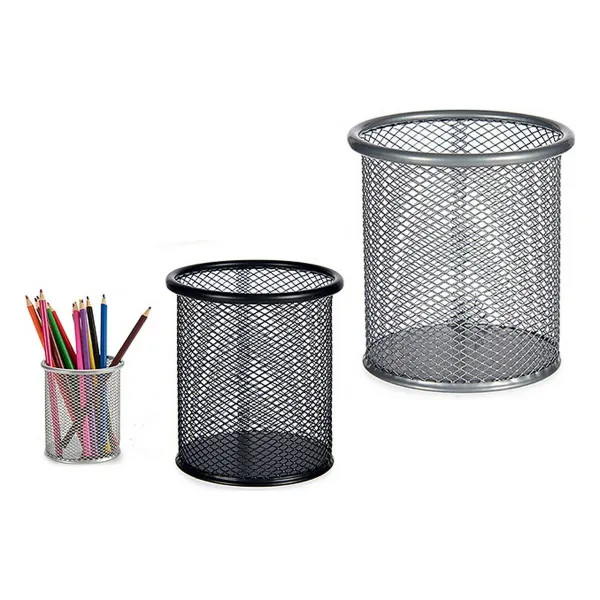 Zīmuļu Penālis Pincello Melns Sudrabs Metāls 9 x 9,7 x 9 cm (12 gb.)
