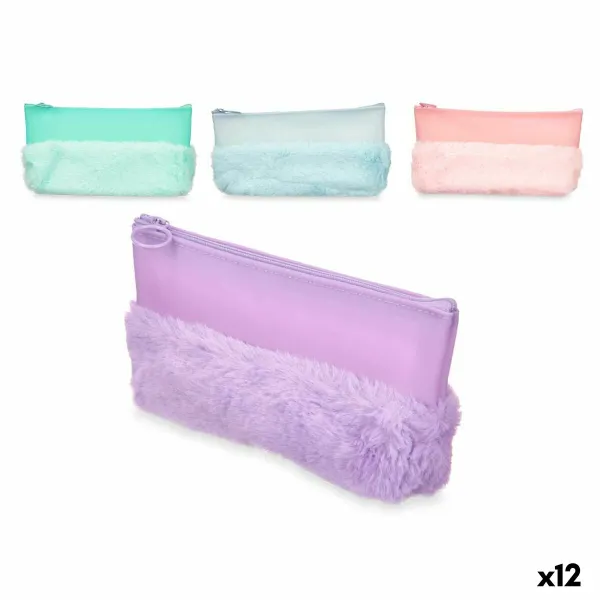 School Case Pincello Blue Green Purple Pink 21 x 9 x 3 cm Pompom (12 Units)