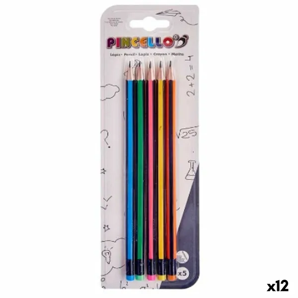 Pencil Set Pincello Yellow Blue Green Multicolour Orange Pink Stripes (12 Units)